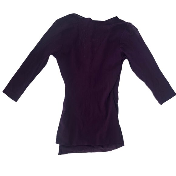 Sweet Pea Top  by Stacy Frati Sheer Deep Ruched Wrap Purple 3/4 Sleeves  Size M - Picture 6 of 7